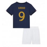 Camisa de Futebol França Olivier Giroud #9 Equipamento Principal Infantil Mundo 2022 Manga Curta (+ Calças curtas)